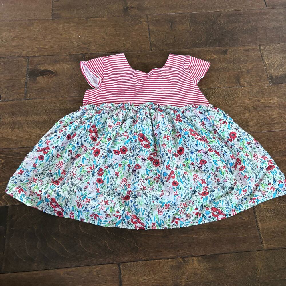 Pippa and Julie Girls Size 6 Tunic Top Red Striped Floral Shirt